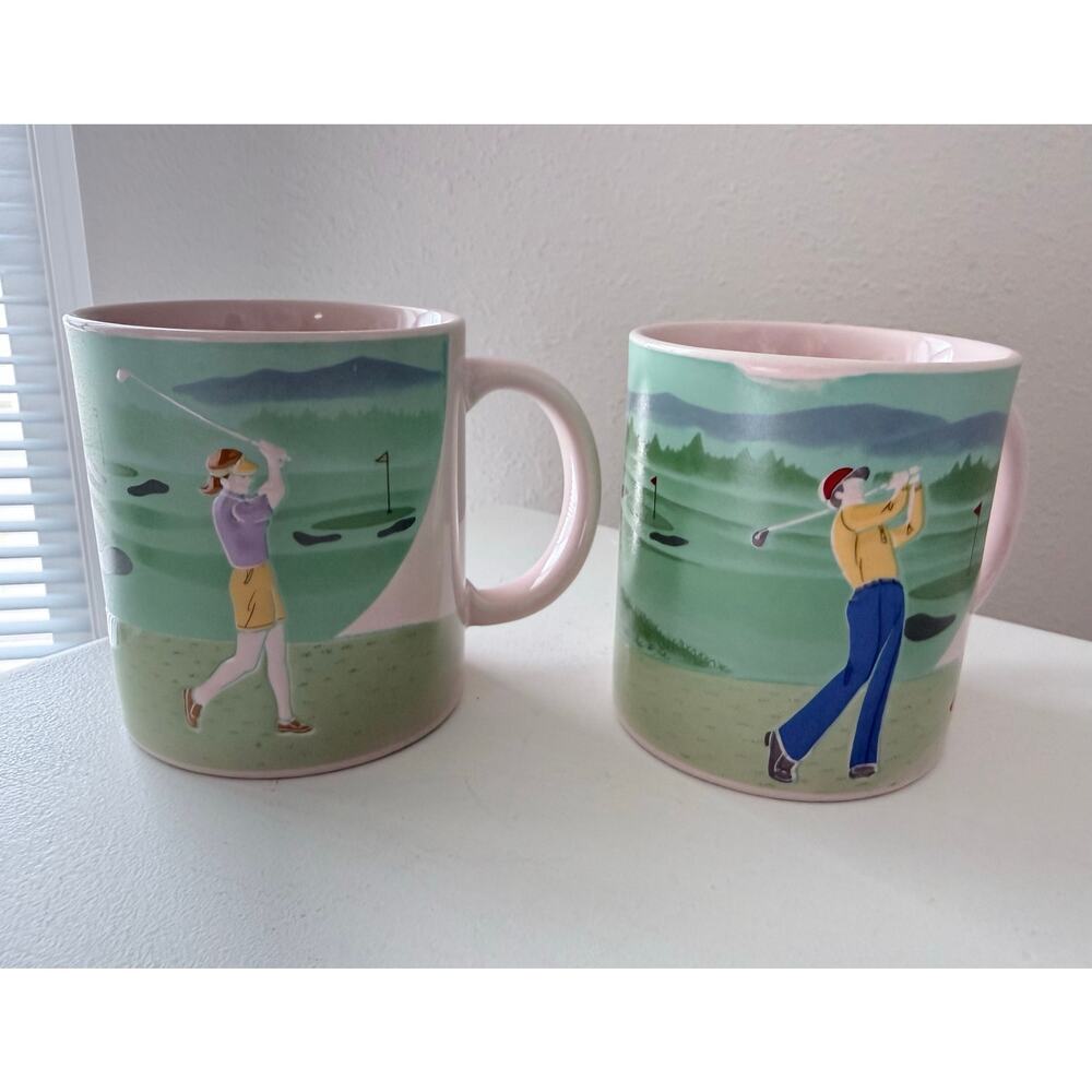 Wellington | Set 2 | Vintage Retro His/Hers Golfers Coffee Cups Mugs | Whimsical
